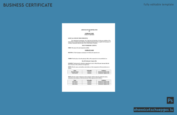 USA, Virginia: Beispiel einer Gründungsurkunde (Word- und PDF-Datei)